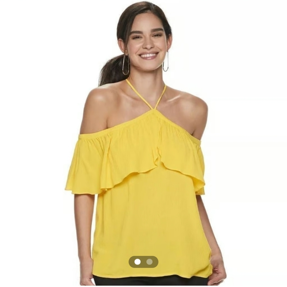 Apt. 9 Tropical print halter style cold shoulder top - Picture 1 of 8